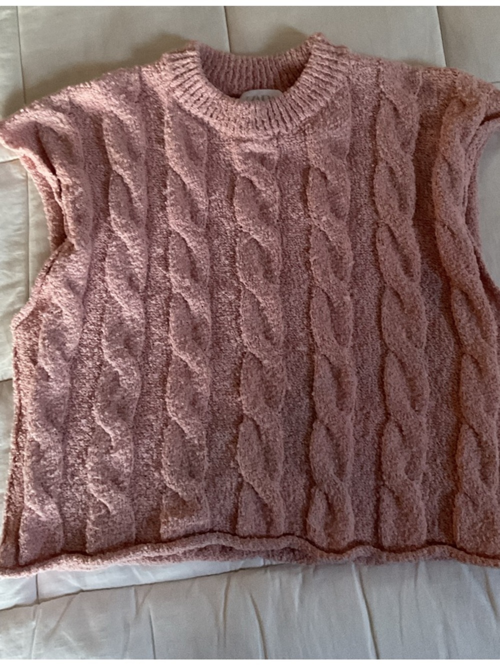 ZARA Pink Cable Knit Crewneck Sweater Vest - Picture 2 of 5